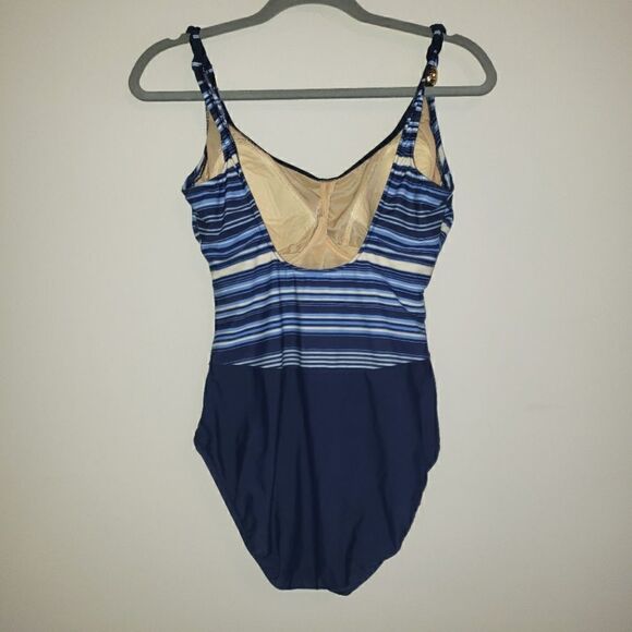 CAROL WIOR NAVYWHITE BLUE STRIPE ONE PIECE SWIMSUIT SIZE 12 - Picture 5 of 6